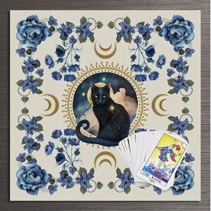 Enchanting Cat Tarot Reading Cloth Tapestry 19X19 NWT